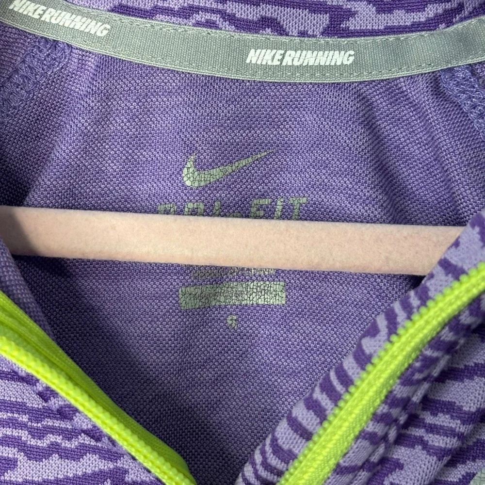 Nike Running Girls Kids 1/4 Zip Jacket Top Purple Neon Green Dri Fit Lightweight